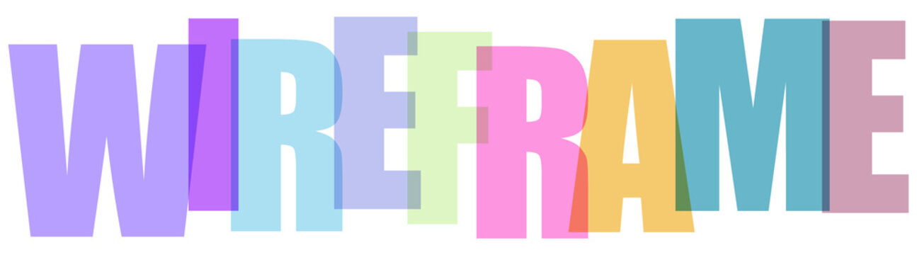 Wireframe colorful letters, web design concept, pastel colors, UI kit element