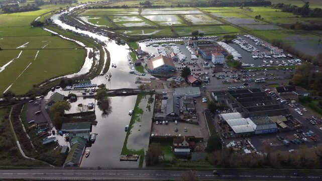 Aerial View Of Potter Heigham, Norfolk, Flooded Due To High Water Levels From River Thurne After Storm Babet	