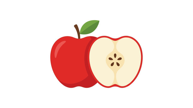 Ripe Red Apple Halved, Showing Core and Seeds, Isolated on White