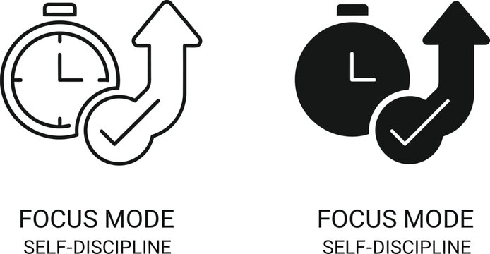 Focus mode icon set time management and self discipline concepts