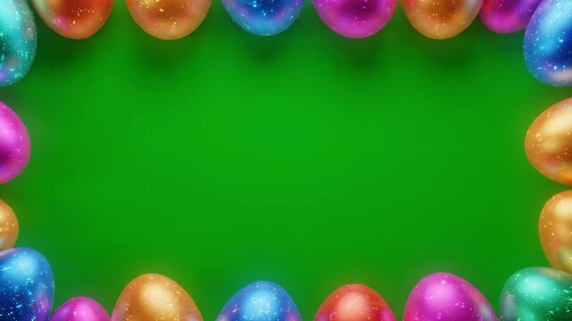 Vibrant Colorful Eggs Surrounded by Green Screen Frame for Easter Celebrations and Spring Festivities in a Cheerful Atmosphere