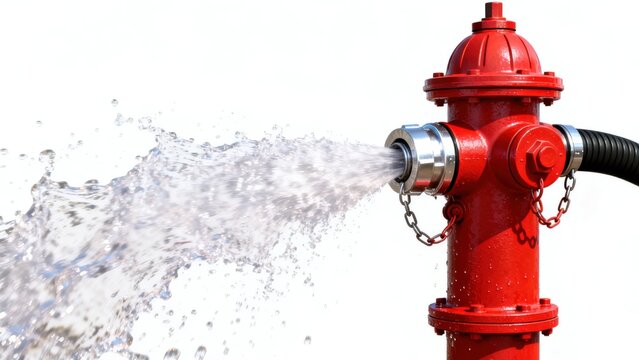 Red fire hydrant releasing water