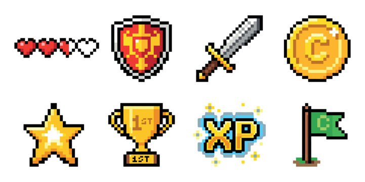 Pixel art collecting game user interface icons