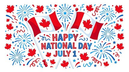 Obraz premium Celebratory Canada Day Graphic with Fireworks and Maple Leaves