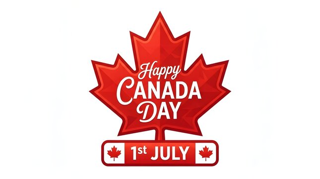 Happy Canada Day celebration badge with red maple leaf and July 1st date vector illustration