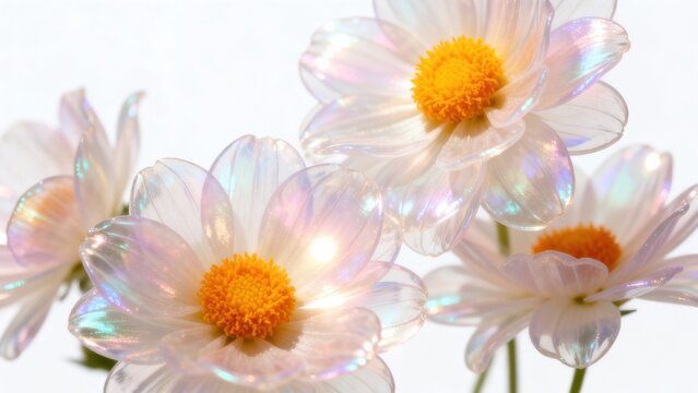 Iridescent flowers with yellow centers