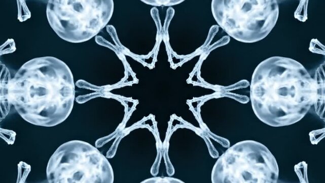 Abstract glowing blue skeletal pattern with radial symmetry on dark background