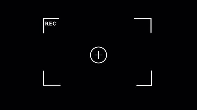 Camera recording frame animation on transparent background. Video viewfinder overlay showing rec indicator with Alpha Channel in 4K