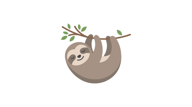 Cute brown sloth hanging upside down from a tree branch.