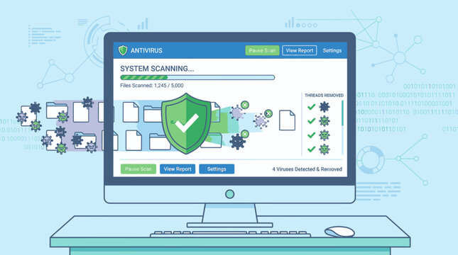 Computer screen displaying system scanning antivirus software interface.