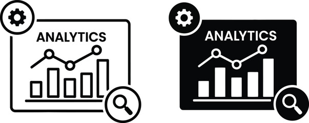 Fototapeta premium Data analytics icons business growth charts with settings and magnifying glass