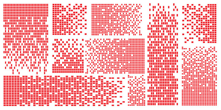 Pixel disintegration background. Decay effect. Scattered red dots pattern. Vector illustration on a white background. eps 10