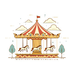 Naklejka premium Flat design carousel with horses and clouds