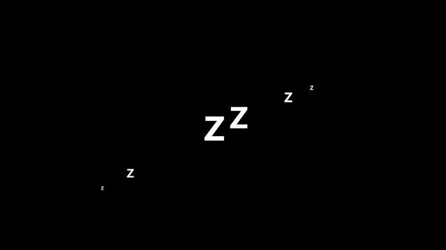 Sleeping zz on a black screen. Sleep concept. 4K animation. Moving z letters animated user interface element on dark background. 