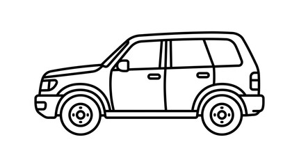 Fototapeta premium Black and White Outline Drawing of an SUV Car, Simple Vector Illustration