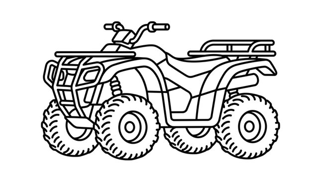 Black and White Outline Drawing of an All-Terrain Vehicle (ATV)