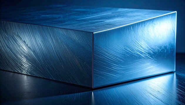 Modern matte sandblasted titanium metal texture background in cool electric blue