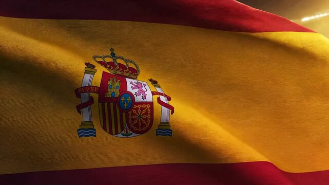 Spain national flag waving in the wind, La Furia Roja, symbol of pride and passion for WORLD CUP 2026