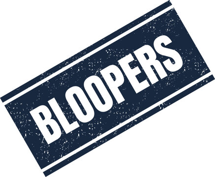 A dark blue rectangular rubber stamp containing the word bloopers written in clean white font