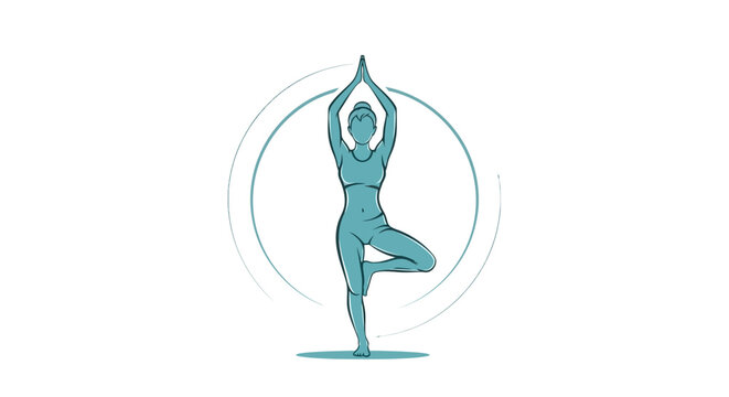 Woman in yoga tree pose standing.