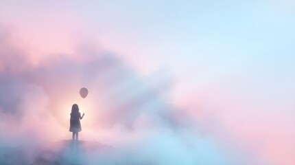 Obraz premium Silhouette standing peacefully under a magical bright cloudy sky