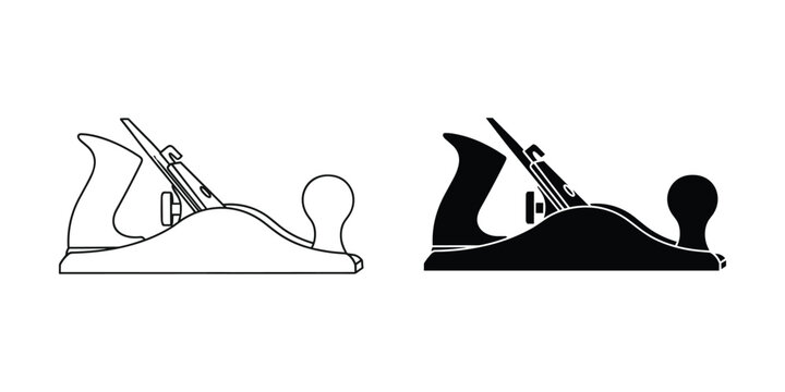 Woodworking hand plane silhouette in black and white for carpentry and crafting concepts