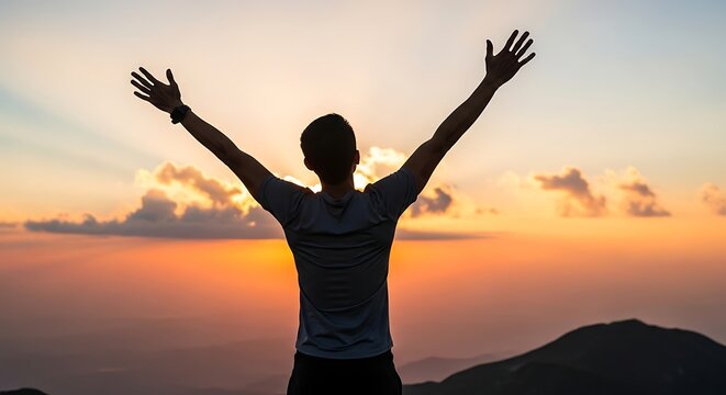 Silhouette of a man with arms raised.