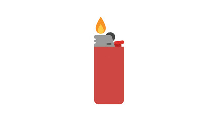 Obraz premium Red Lighter With Flame Flat Vector Illustration On White Background