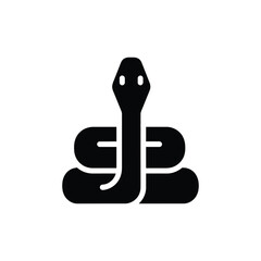 Minimalist black silhouette of a coiled snake, isolated on a white background, featuring a stylized upright head and curved body for use in or wildlife-themed © Momin Stock