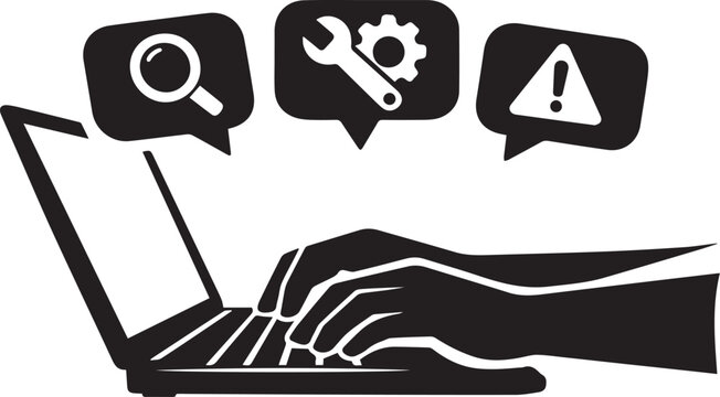 Business process cycle with laptop and hand Vector