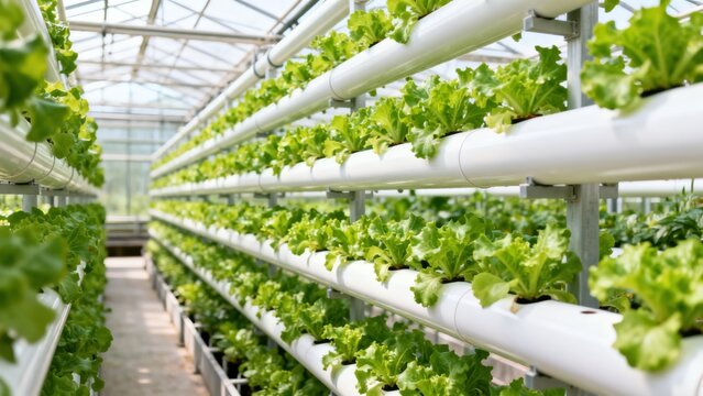 Hydroponic lettuce growing in greenhouse
