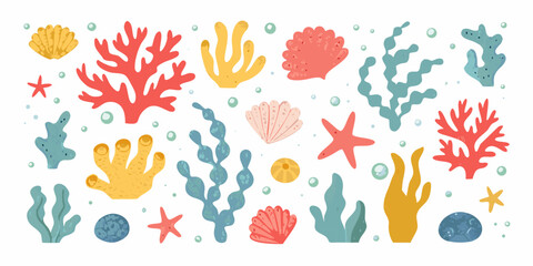 Coral starfish and seaweed vector illustration with a white background © Sarojit