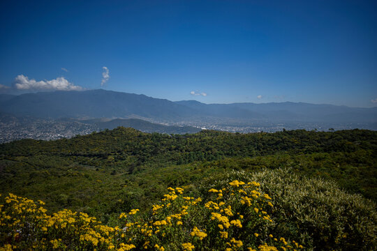 Panoramic View of Oaxaca City from Monte Alban Archaeological Site Mexico