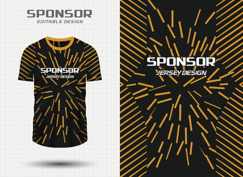 Jersey design with abstract golden lines pattern on black background