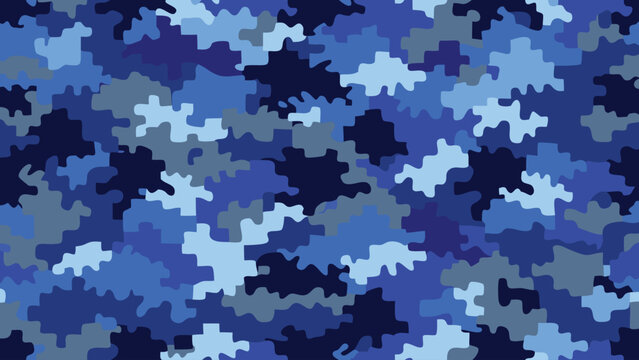 Blue Military Camouflage Seamless Pattern Texture Background