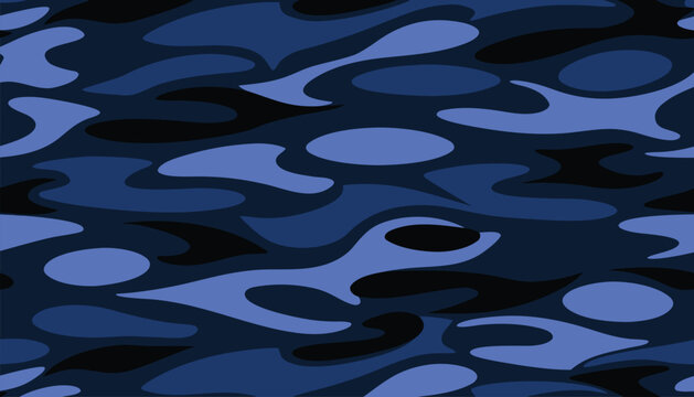 Fluid Wavy Marine Camouflage Seamless Pattern Background