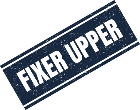 Dark blue grunge rubber stamp with the text fixer upper isolated on a clean surface