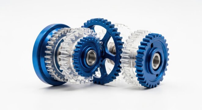 Mechanical gears, blue and silver cogwheels, industrial machine parts, metallic mechanisms