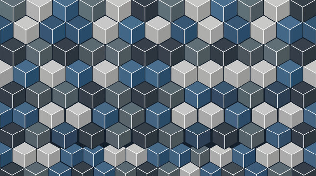 Isometric Cubes Seamless Blue Grey 3D Geometric Pattern Background