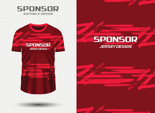 Red sports jersey mockup with abstract brush stroke pattern