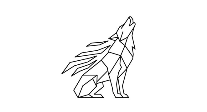 Geometric Wolf Howling Line Art Illustration.