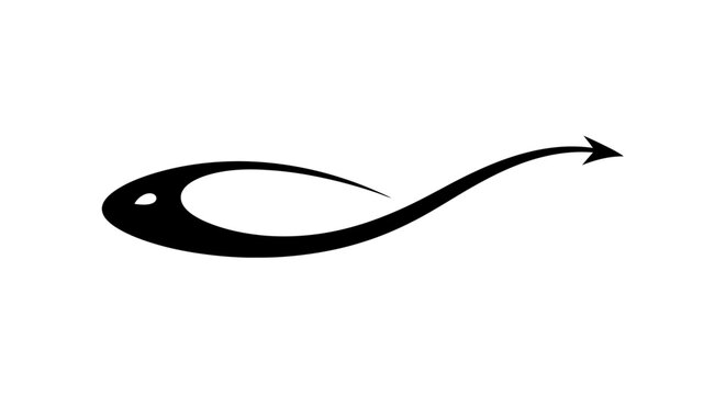 Black fish shaped arrow symbol icon.
