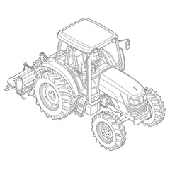 Obraz premium Isometric Farm Tractor with Rotary Tiller Attachment