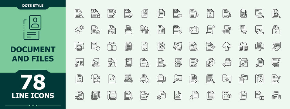 Document And Files icon set. Minimal linear icons. Form modern icon set. Contain linear symbols paper, document, page, list, form and more.