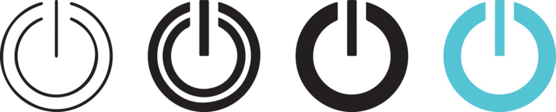 Set of four different power button icons for electronic devices