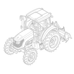 Obraz premium Isometric Farm Tractor Technical Line Art Drawing