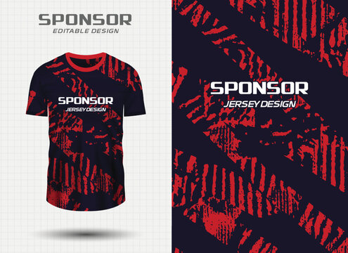 Sport jersey mockup with abstract red and black grunge pattern