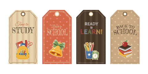 Obraz premium Back to School Gift Tags Set with Vintage Classroom Stationery
