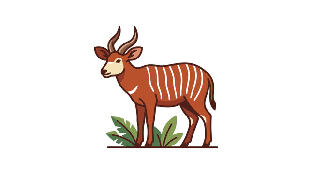Bongo Antelope Standing in Greenery, Stylized Vector Illustration