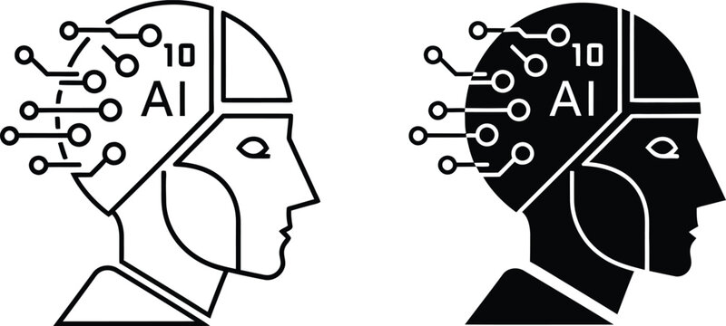 Artificial intelligence concept human head with circuitry and binary code